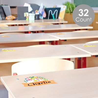 Spring Flowers - DIY Blank Paper Desk or Locker Labels - Classroom Name Tags - Set of 32