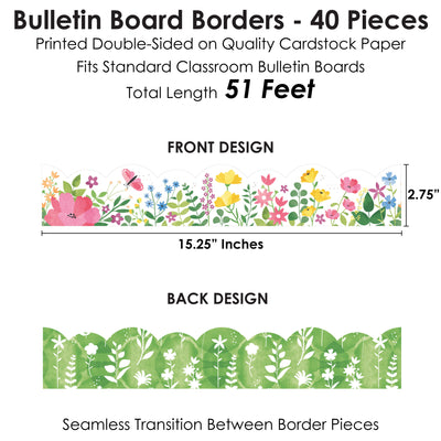 Spring Flowers - Scalloped Classroom Decor - Bulletin Board Borders - 51 Feet