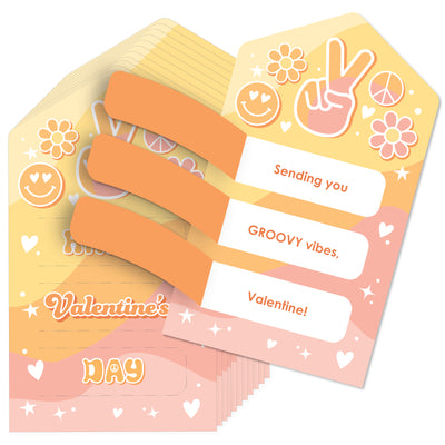 Stay Groovy - Boho Hippie Cards for Kids - Happy Valentine’s Day Pull Tabs - Set of 12