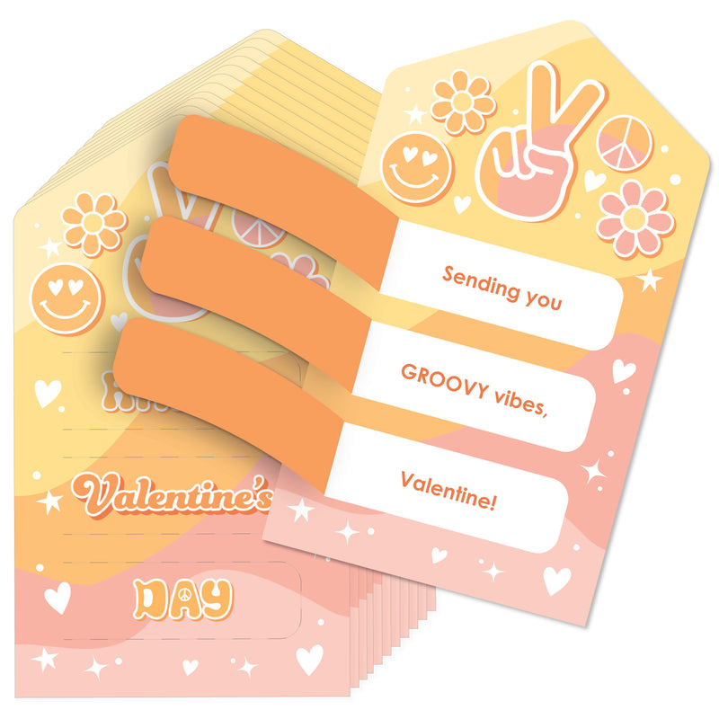 Stay Groovy - Boho Hippie Cards for Kids - Happy Valentine’s Day Pull Tabs - Set of 12