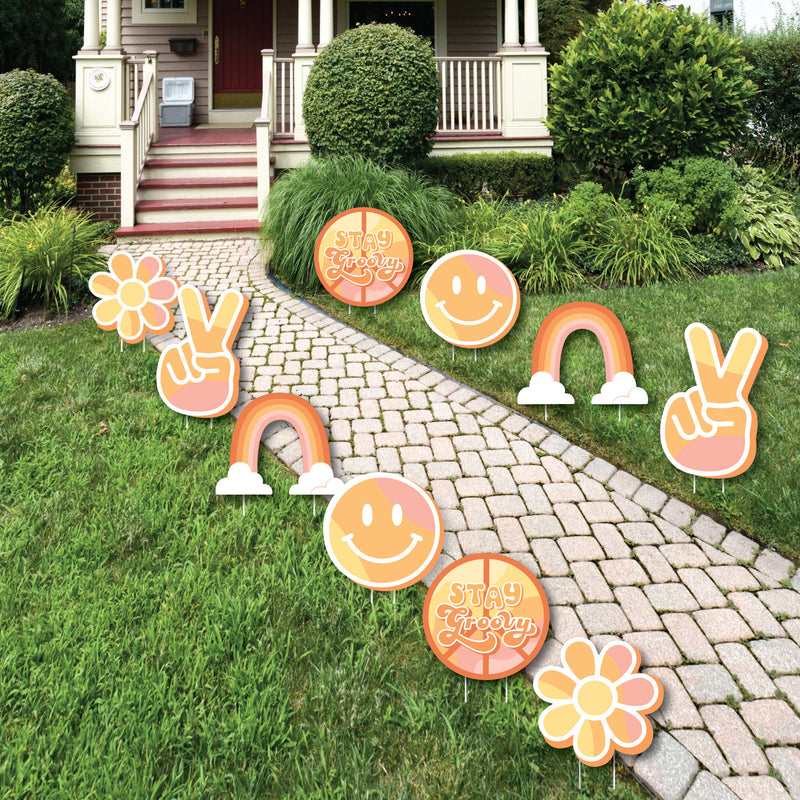 Stay Groovy - Lawn Decorations - Outdoor Boho Hippie Party Yard Decorations - 10 Piece