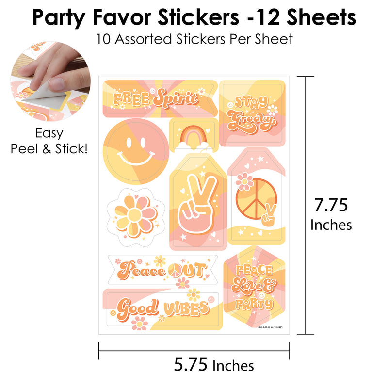Stay Groovy - Boho Hippie Party Favor Sticker Set - 12 Sheets - 120 Stickers