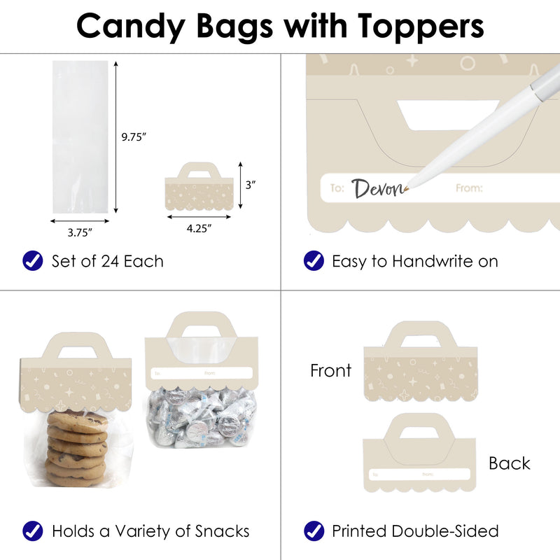 Tan Confetti Stars - DIY Simple Party Clear Goodie Favor Bag Labels - Candy Bags with Toppers - Set of 24