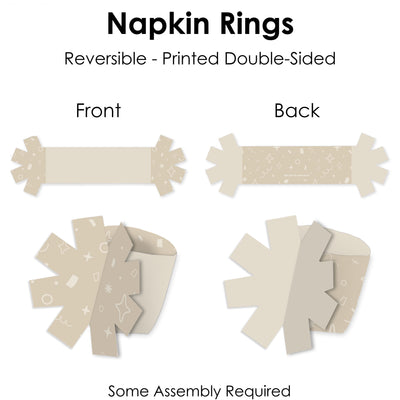 Tan Confetti Stars - Simple Party Paper Napkin Holder - Napkin Rings - Set of 24