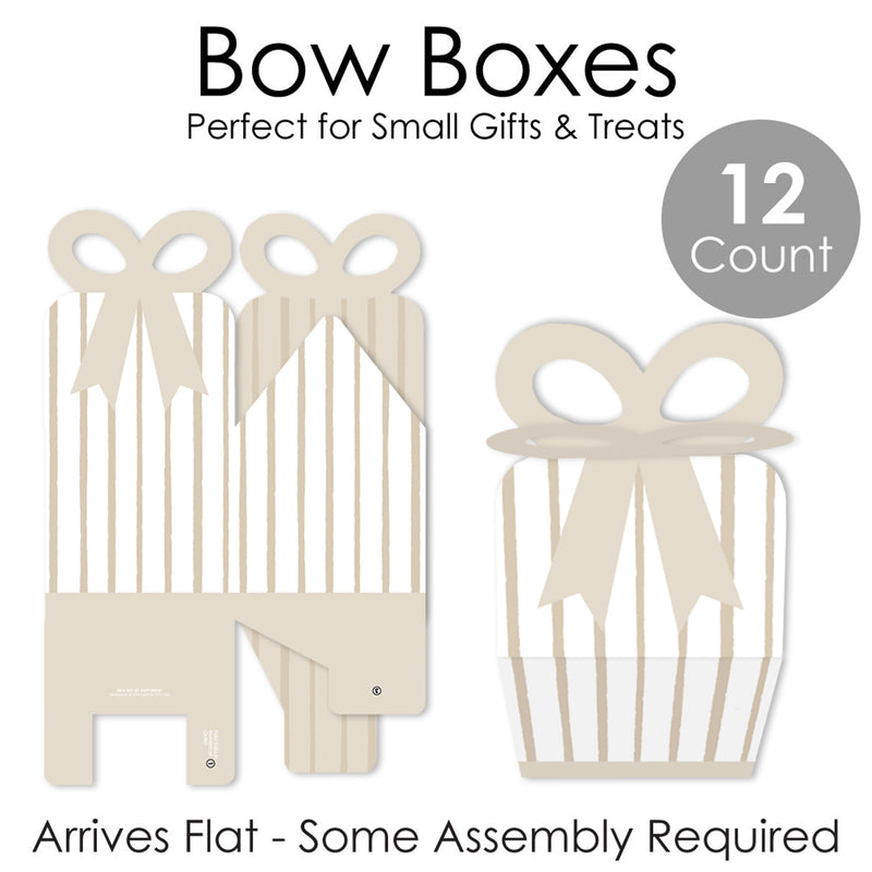 Tan Stripes - Square Favor Gift Boxes - Simple Party Bow Boxes - Set of 12