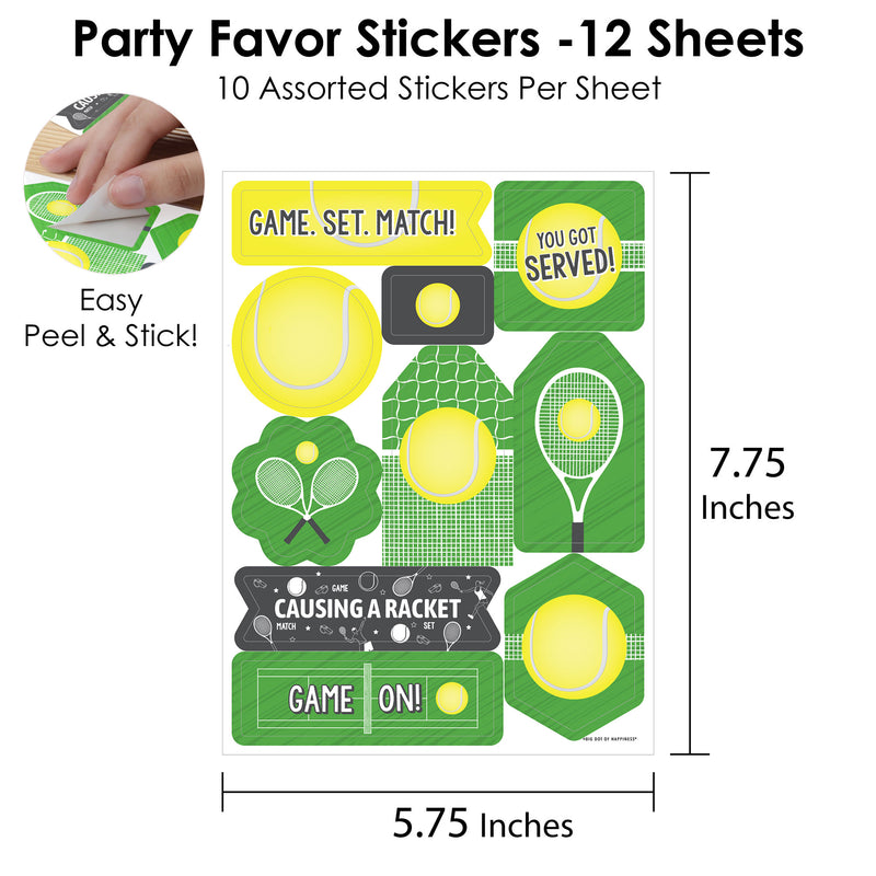 You Got Served - Tennis - Baby Shower or Tennis Ball Birthday Party Favor Sticker Set - 12 Sheets - 120 Stickers