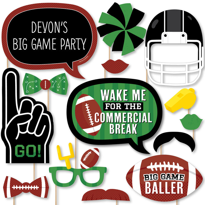 The Big Game - Personalized Football Party Photo Booth Props Kit - 20 Count