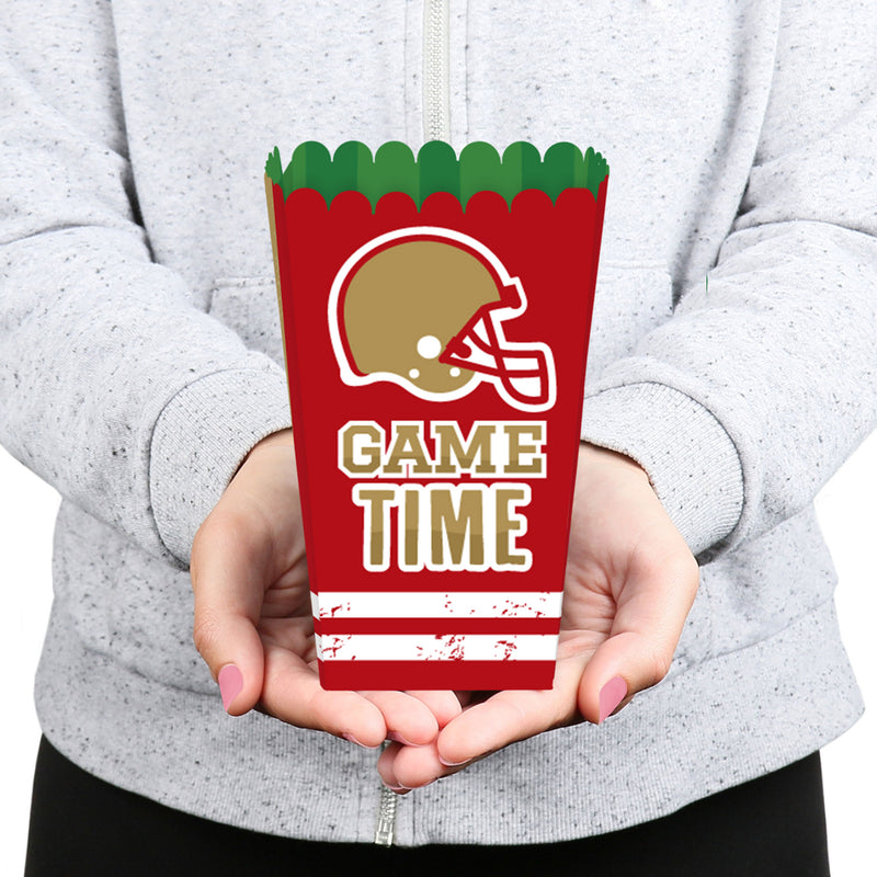 The Big Game - Red and Gold - Football Party Favor Popcorn Treat Boxes - Set of 12