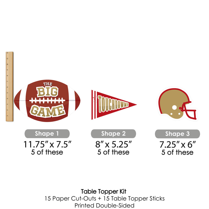 The Big Game - Red and Gold - Football Party Centerpiece Sticks - Table Toppers - Set of 15