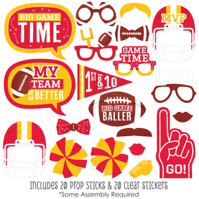 The Big Game - Red and Yellow - Football Party Photo Booth Props Kit - 20 Count