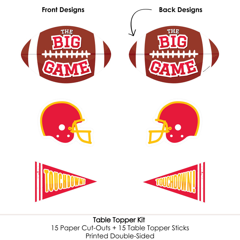 The Big Game - Red and Yellow - Football Party Centerpiece Sticks - Table Toppers - Set of 15