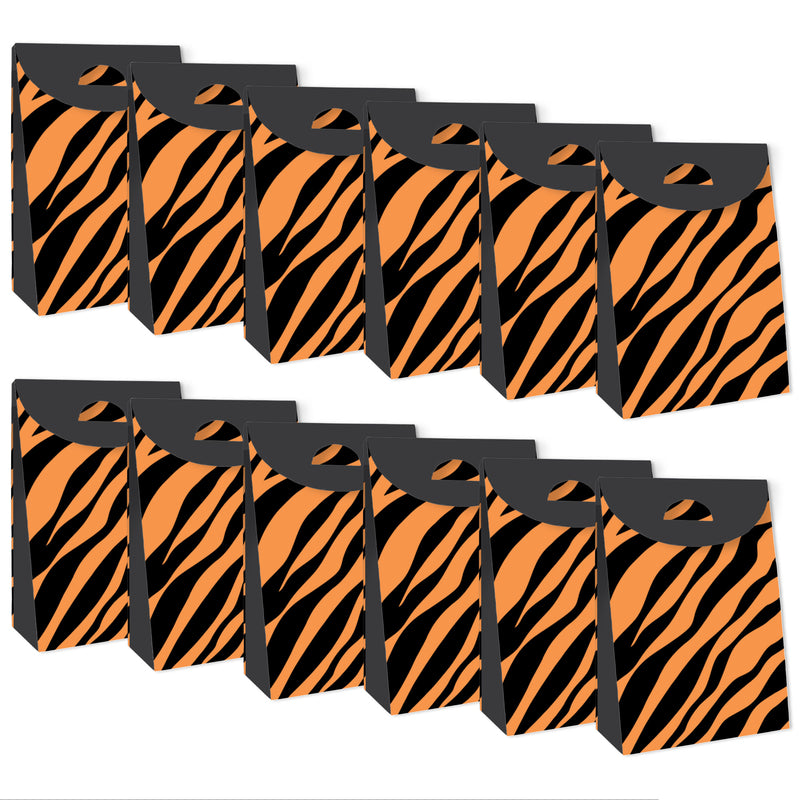 Tiger Print - Jungle Gift Favor Bags - Party Goodie Boxes - Set of 12