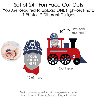 Custom Photo Railroad Party Crossing - Steam Train Birthday Party or Baby Shower DIY Shaped Fun Face Cut-Outs - 24 Count