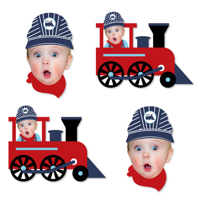 Custom Photo Railroad Party Crossing - Steam Train Birthday Party or Baby Shower DIY Shaped Fun Face Cut-Outs - 24 Count