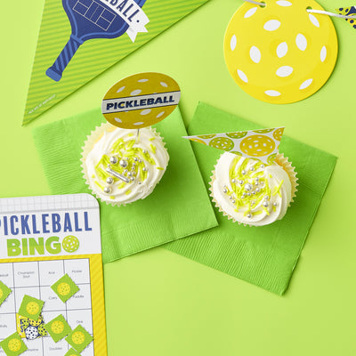 Let's Rally - Pickleball - Cupcake Decoration - Birthday or Retirement Party Cupcake Wrappers and Treat Picks Kit - Set of 24