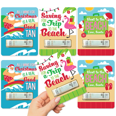 Tropical Christmas - DIY Assorted Beach Santa Holiday Party Cash Holder Gift - Funny Money Cards - Set of 6