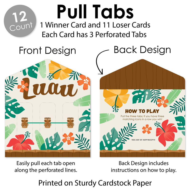 Tropical Luau - Hawaiian Beach Party Game Pickle Cards - Pull Tabs 3-in-a-Row - Set of 12
