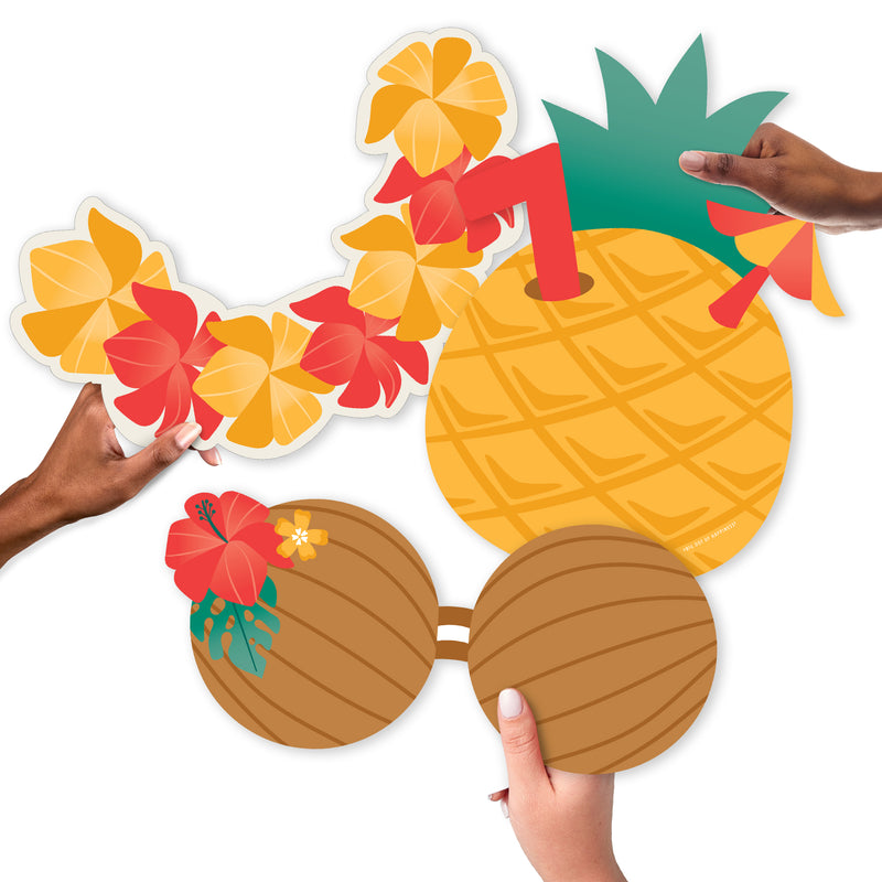 Tropical Luau - Pineapple, Lei and Coconut Bra Decorations - Hawaiian Beach Party Large Photo Props - 3 Pc