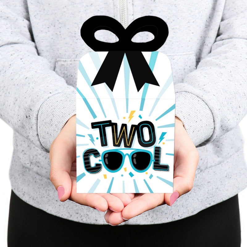 Two Cool - Boy - Square Favor Gift Boxes - Blue 2nd Birthday Party Bow Boxes - Set of 12