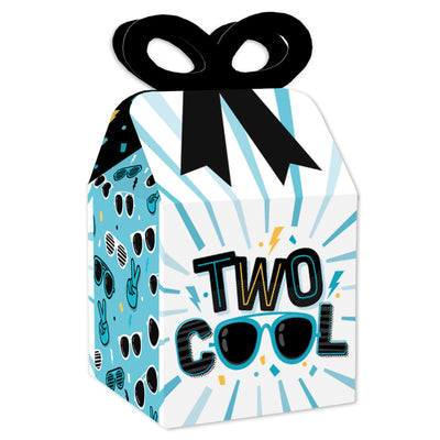 Two Cool - Boy - Square Favor Gift Boxes - Blue 2nd Birthday Party Bow Boxes - Set of 12