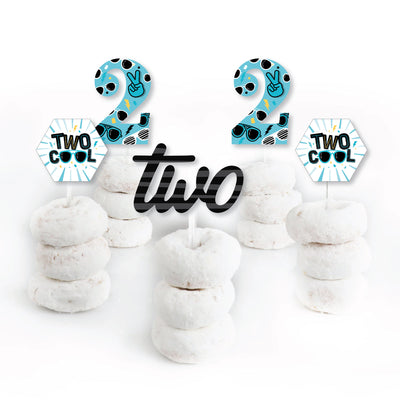 Two Cool - Boy - Dessert Cupcake Toppers - Blue 2nd Birthday Party Clear Treat Picks - Set of 24