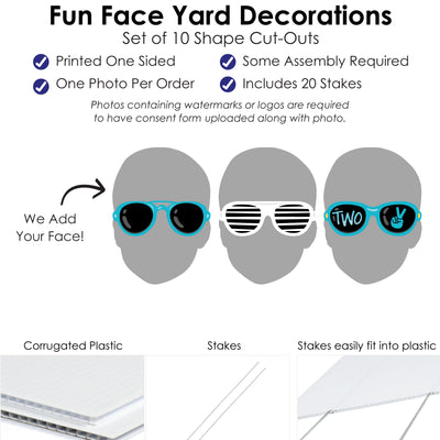 Custom Photo Two Cool - Boy - Fun Face Lawn Decorations - Blue 2nd Birthday Party Outdoor Yard Signs - 10 Piece
