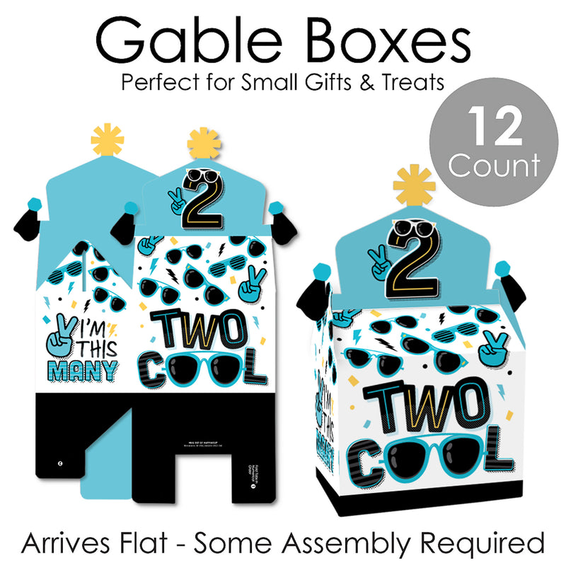 Two Cool - Boy - Treat Box Party Favors - Blue 2nd Birthday Party Goodie Gable Boxes - Set of 12