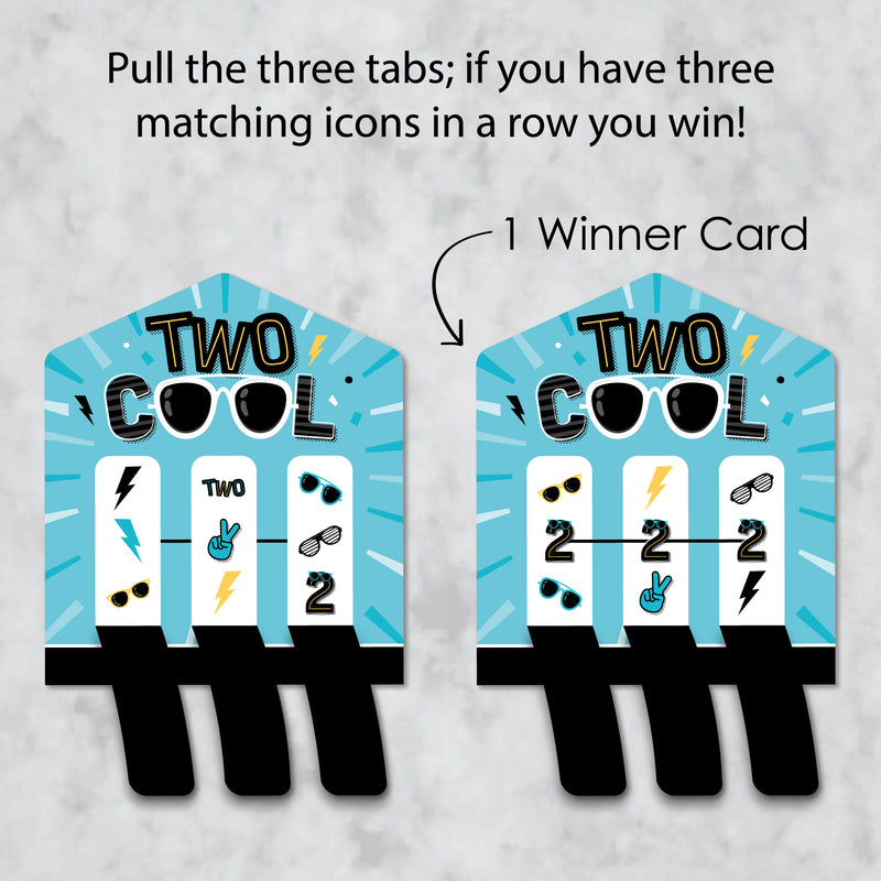 Two Cool - Boy - Blue 2nd Birthday Party Game Pickle Cards - Pull Tabs 3-in-a-Row - Set of 12