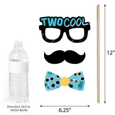 Two Cool - Boy - Personalized Blue 2nd Birthday Party Photo Booth Props Kit - 20 Count