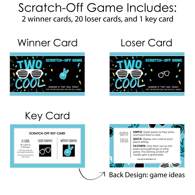 Two Cool - Boy - Blue 2nd Birthday Party Game Scratch Off Cards - 22 Count
