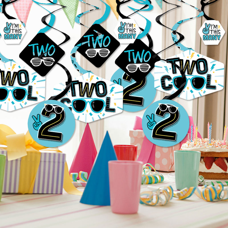 Two Cool - Boy - Blue 2nd Birthday Party Hanging Decor - Party Decoration Swirls - Set of 40