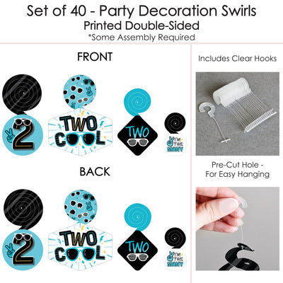 Two Cool - Boy - Blue 2nd Birthday Party Hanging Decor - Party Decoration Swirls - Set of 40