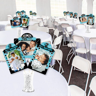 Two Cool - Boy - Blue 2nd Birthday Party Picture Centerpiece Sticks - Photo Table Toppers - 15 Pieces
