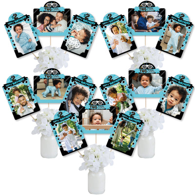 Two Cool - Boy - Blue 2nd Birthday Party Picture Centerpiece Sticks - Photo Table Toppers - 15 Pieces
