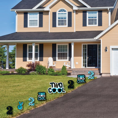 Two Cool - Boy - Yard Sign and Outdoor Lawn Decorations - Blue 2nd Birthday Yard Signs - Set of 8