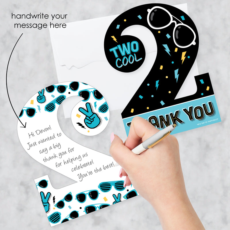 Two Cool - Boy - Shaped Thank You Cards - Blue 2nd Birthday Party Thank You Note Cards with Envelopes - Set of 12