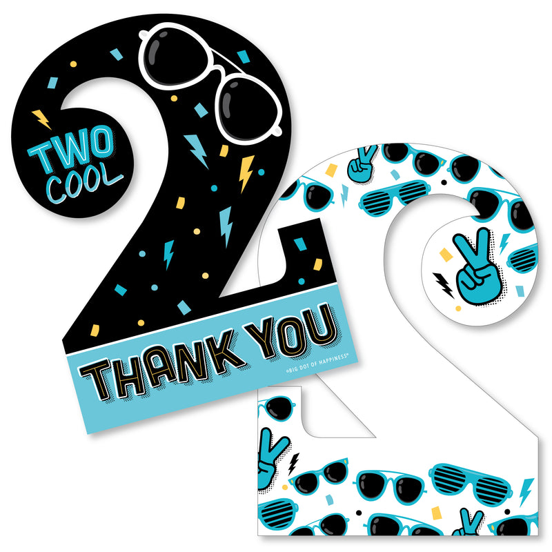 Two Cool - Boy - Shaped Thank You Cards - Blue 2nd Birthday Party Thank You Note Cards with Envelopes - Set of 12