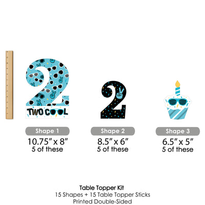 Two Cool - Boy - Blue 2nd Birthday Party Centerpiece Sticks - Table Toppers - Set of 15