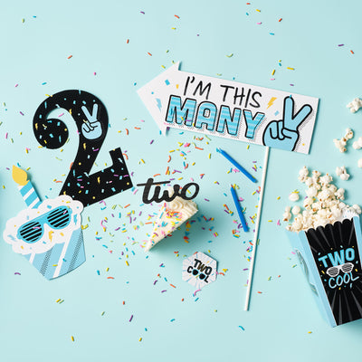 Two Cool - Boy - Blue 2nd Birthday Party Favor Popcorn Treat Boxes - Set of 12
