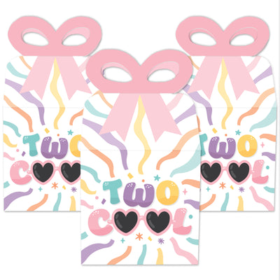 Two Cool - Girl - Square Favor Gift Boxes - Pastel 2nd Birthday Party Bow Boxes - Set of 12