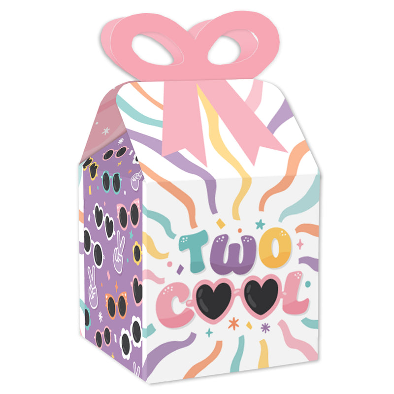 Two Cool - Girl - Square Favor Gift Boxes - Pastel 2nd Birthday Party Bow Boxes - Set of 12