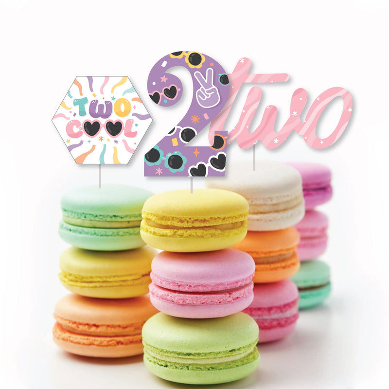 Two Cool - Girl - Dessert Cupcake Toppers - Pastel 2nd Birthday Party Clear Treat Picks - Set of 24