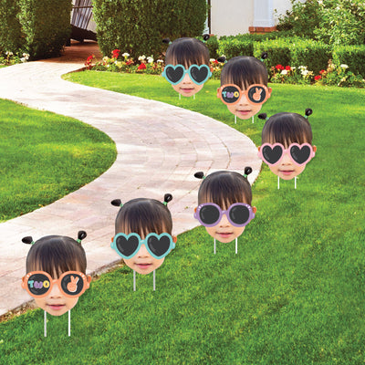 Custom Photo Two Cool - Girl - Fun Face Lawn Decorations - Pastel 2nd Birthday Party Outdoor Yard Signs - 10 Piece