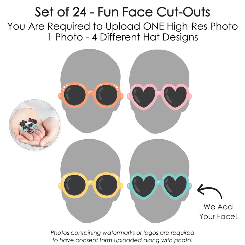Custom Photo Two Cool - Girl - Pastel 2nd Birthday Party DIY Shaped Fun Face Cut-Outs - 24 Count