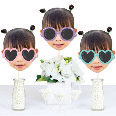 Custom Photo Two Cool - Girl - Fun Face Decorations DIY Pastel 2nd Birthday Party Essentials - Set of 20