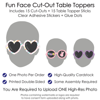 Custom Photo Two Cool - Girl - Pastel 2nd Birthday Party Centerpiece Sticks - Fun Face Table Toppers - Set of 15