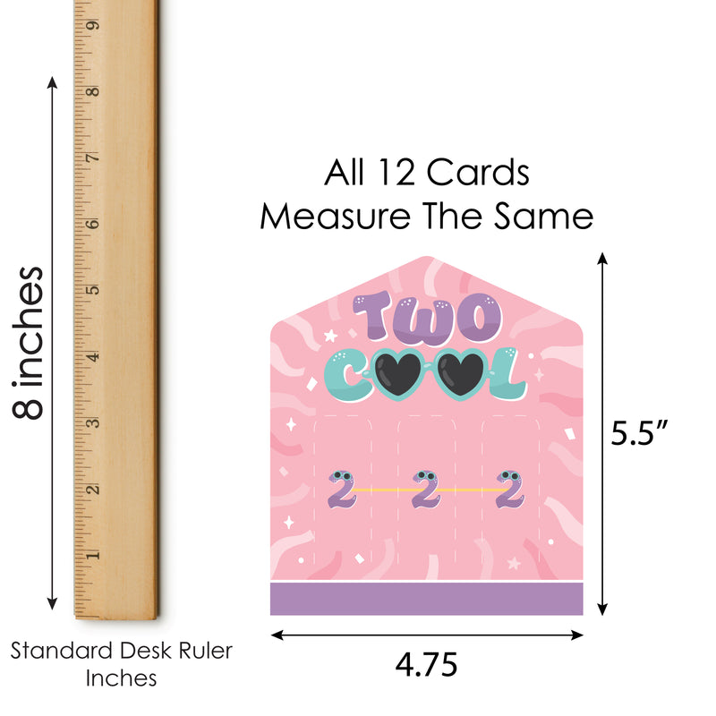 Two Cool - Girl - Pastel 2nd Birthday Party Game Pickle Cards - Pull Tabs 3-in-a-Row - Set of 12