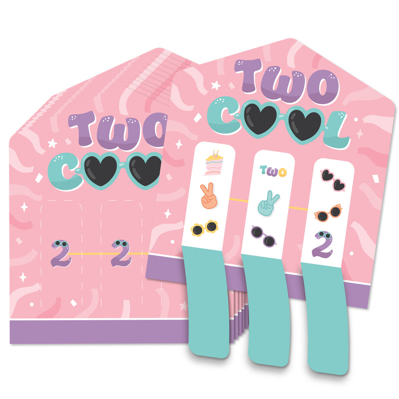 Two Cool - Girl - Pastel 2nd Birthday Party Game Pickle Cards - Pull Tabs 3-in-a-Row - Set of 12