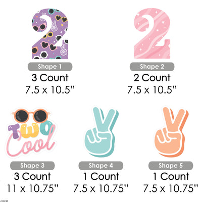 Two Cool - Girl - Peace Sign and Number 2 Lawn Decorations - Outdoor Pastel 2nd Birthday Party Yard Decorations - 10 Piece