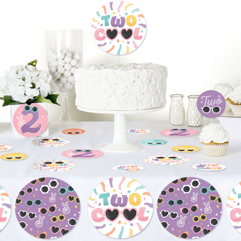 Two Cool - Girl - Pastel 2nd Birthday Party Giant Circle Confetti - Party Decorations - Large Confetti 27 Count